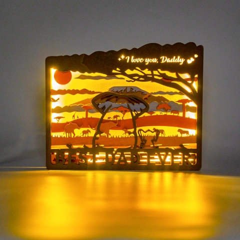 Frame-shape Elephant LED Wooden Night Light, Gift for Father's Day, Home Desktop Decor Room